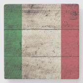 古い木製の穀物のイタリアの旗 ストーンコースター (正面)