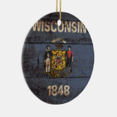 古い木製の穀物のウィスコンシンの州の旗 セラミックオーナメント (右)