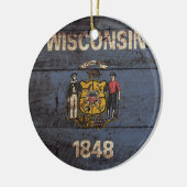 古い木製の穀物のウィスコンシンの州の旗 セラミックオーナメント (左)