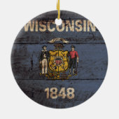 古い木製の穀物のウィスコンシンの州の旗 セラミックオーナメント (裏面)