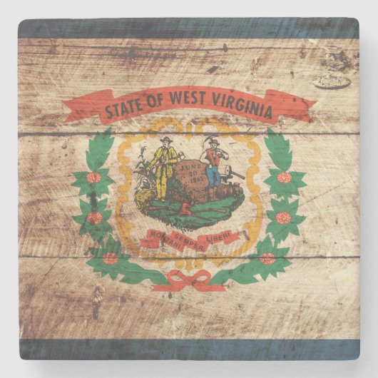 古い木製の穀物のウェストヴァージニアの州の旗 ストーンコースター (正面)