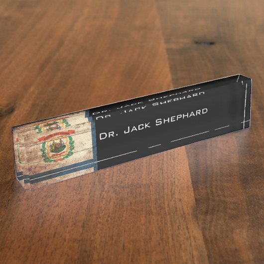 古い木製の穀物のウェストヴァージニアの州の旗 デスクネームプレート (側面)