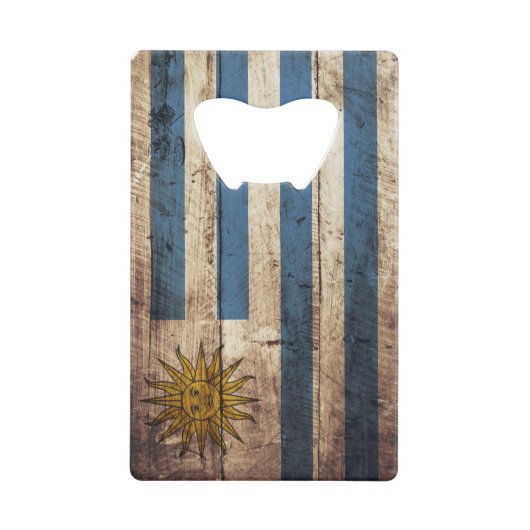 古い木製の穀物のウルグアイの旗 クレジットカード栓抜き (正面)