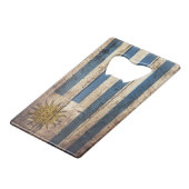 古い木製の穀物のウルグアイの旗 クレジットカード栓抜き (裏面アングル)