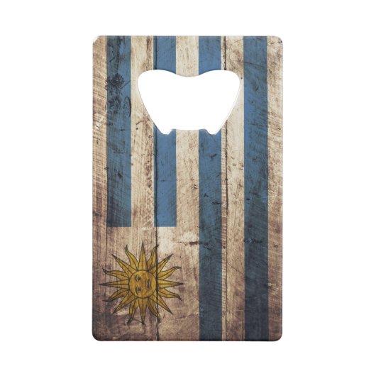 古い木製の穀物のウルグアイの旗 クレジットカード栓抜き (裏面)