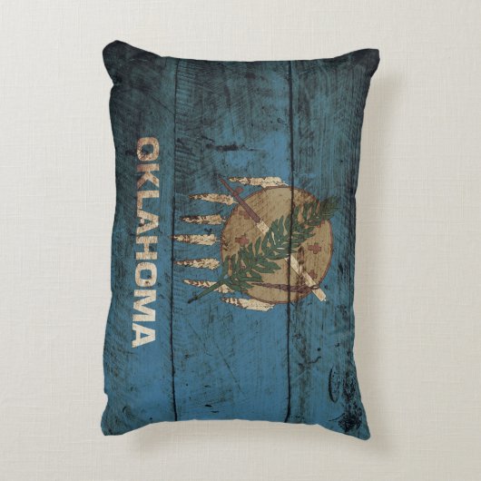 古い木製の穀物のオクラホマの州の旗 アクセントクッション (裏面(縦))