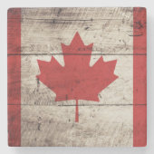 古い木製の穀物のカナダの旗 ストーンコースター (正面)