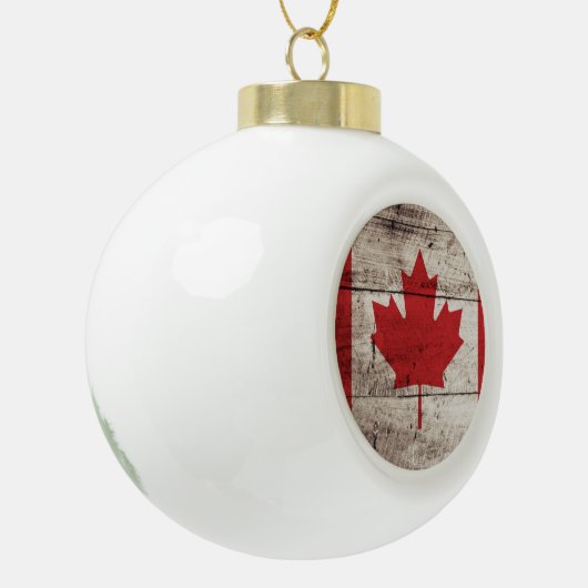 古い木製の穀物のカナダの旗 セラミックボールオーナメント (左)