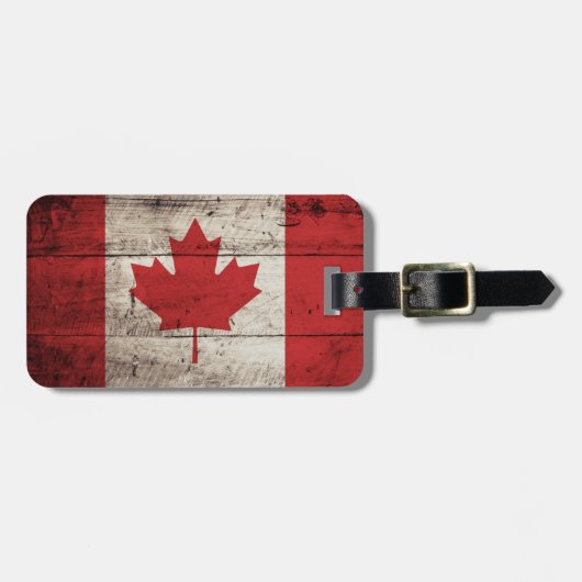 古い木製の穀物のカナダの旗 ラゲッジタグ (正面横)