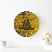 古い木製の穀物のガズデンの旗 ラージ壁時計 (ホーム)