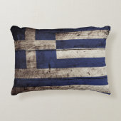 古い木製の穀物のギリシャの旗 アクセントクッション (正面)
