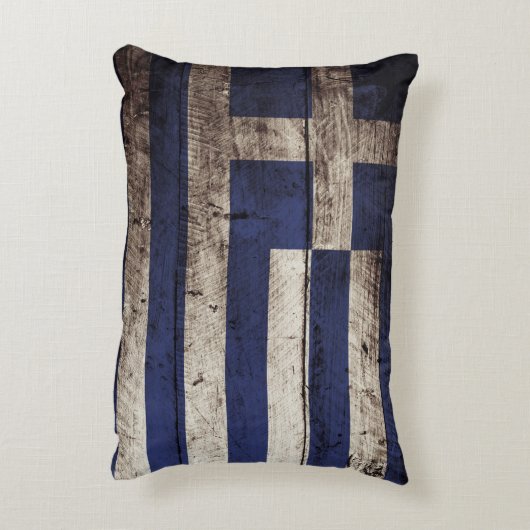 古い木製の穀物のギリシャの旗 アクセントクッション (裏面(縦))