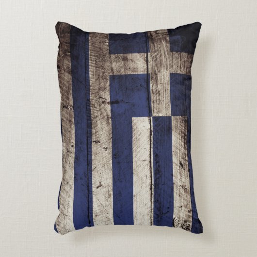 古い木製の穀物のギリシャの旗 アクセントクッション (正面(垂直))