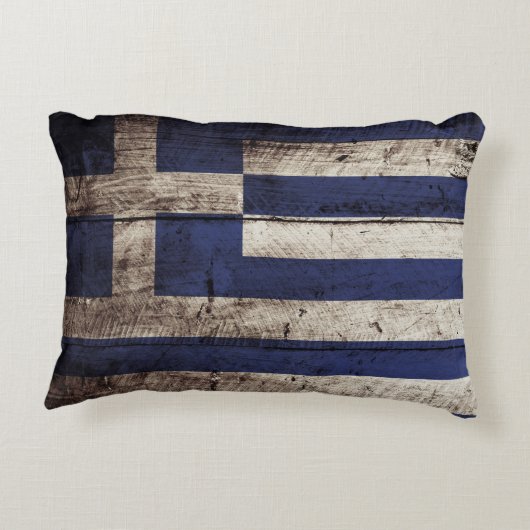 古い木製の穀物のギリシャの旗 アクセントクッション (裏面)