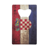 古い木製の穀物のクロアチアの旗 クレジットカード栓抜き (正面)