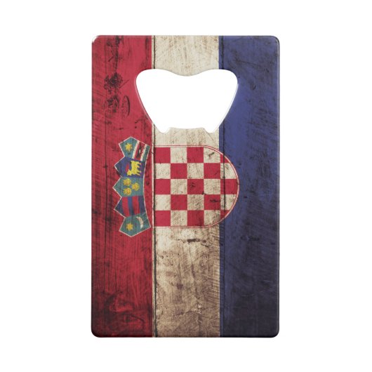 古い木製の穀物のクロアチアの旗 クレジットカード栓抜き (裏面)