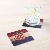 古い木製の穀物のクロアチアの旗 スクエアペーパーコースター (インサイチュ)