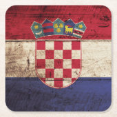 古い木製の穀物のクロアチアの旗 スクエアペーパーコースター (正面)