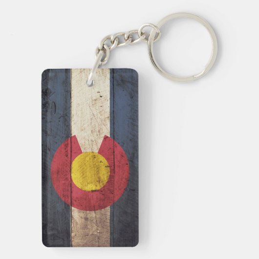 古い木製の穀物のコロラド州の州の旗 キーホルダー (裏面)