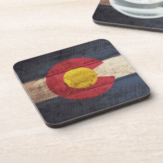 古い木製の穀物のコロラド州の州の旗 コースター (左側)