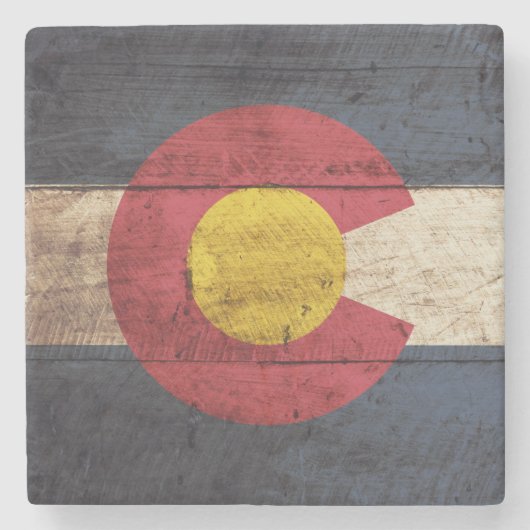 古い木製の穀物のコロラド州の州の旗 ストーンコースター (正面)