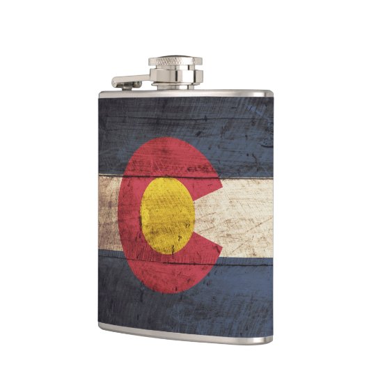 古い木製の穀物のコロラド州の州の旗 フラスク (左)