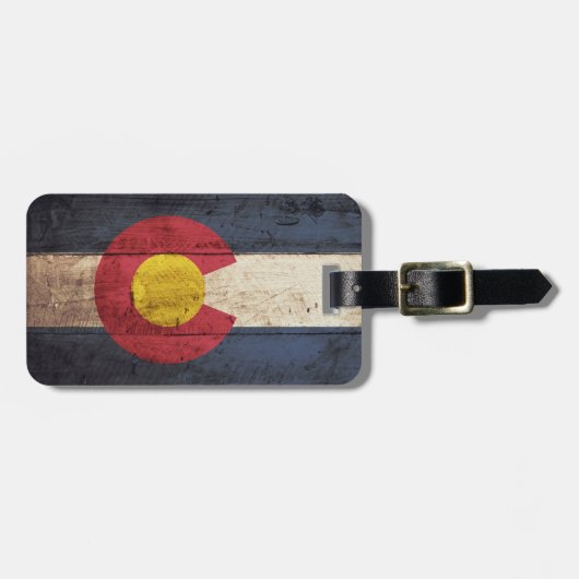 古い木製の穀物のコロラド州の州の旗 ラゲッジタグ (正面横)