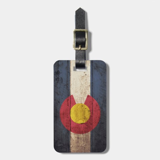 古い木製の穀物のコロラド州の州の旗 ラゲッジタグ (正面縦)