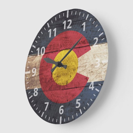 古い木製の穀物のコロラド州の州の旗 ラージ壁時計 (傾斜)