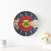 古い木製の穀物のコロラド州の州の旗 ラージ壁時計 (ホーム)