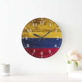 古い木製の穀物のコロンビアの旗 ラージ壁時計 (ホーム)