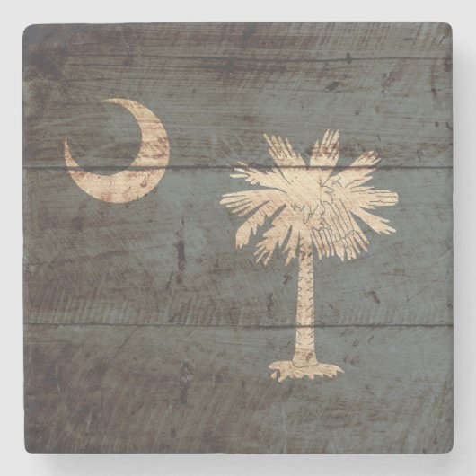 古い木製の穀物のサウスカロライナの州の旗 ストーンコースター (正面)