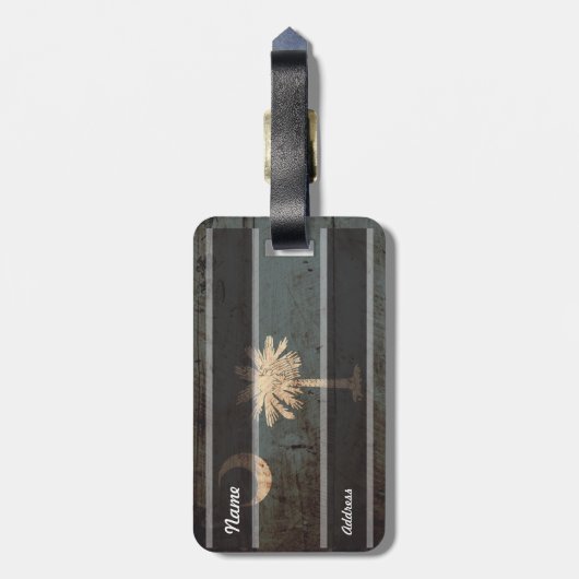 古い木製の穀物のサウスカロライナの州の旗 ラゲッジタグ (裏面縦)