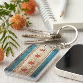 古い木製の穀物のシカゴの旗 キーホルダー (正面右)