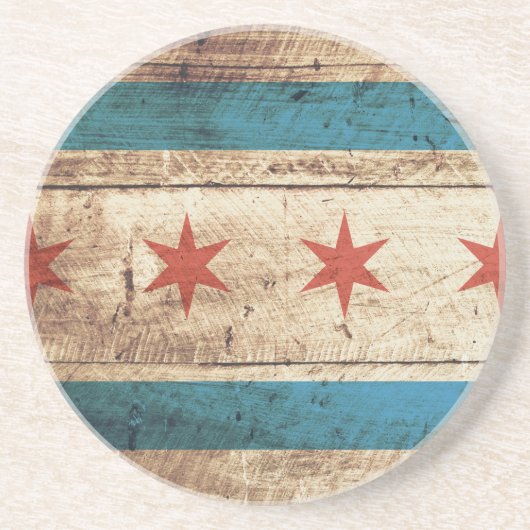 古い木製の穀物のシカゴの旗 コースター (正面)