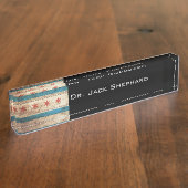 古い木製の穀物のシカゴの旗 デスクネームプレート (側面)