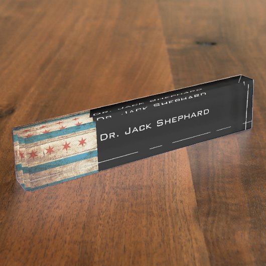 古い木製の穀物のシカゴの旗 デスクネームプレート (側面)