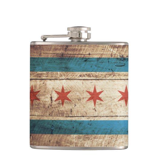 古い木製の穀物のシカゴの旗 フラスク (正面)