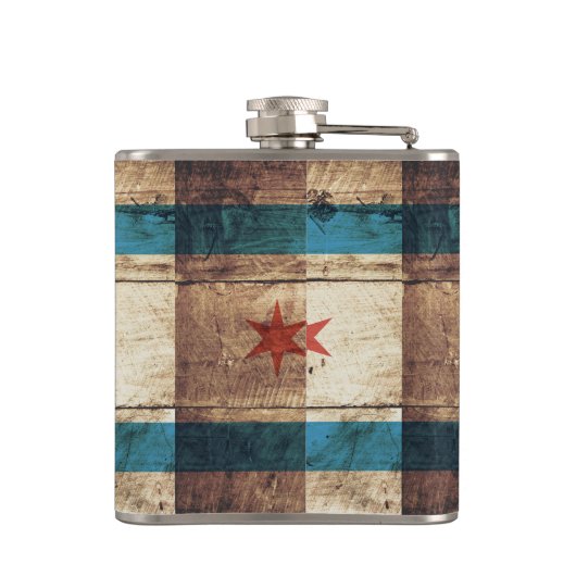 古い木製の穀物のシカゴの旗 フラスク (裏面)