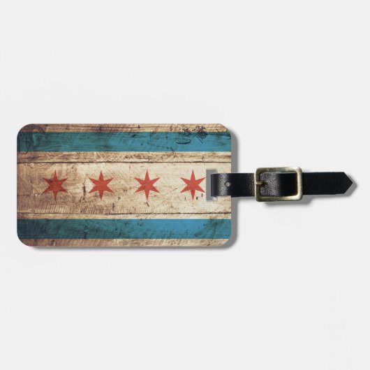 古い木製の穀物のシカゴの旗 ラゲッジタグ (正面横)