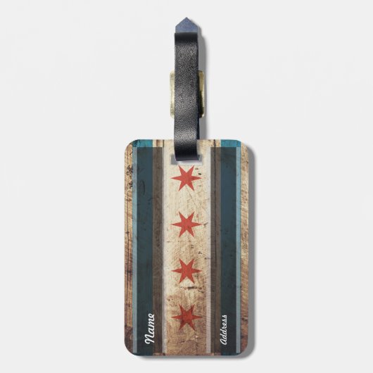 古い木製の穀物のシカゴの旗 ラゲッジタグ (裏面縦)