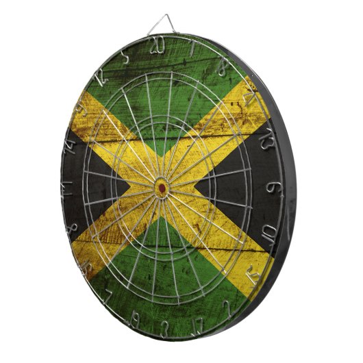 古い木製の穀物のジャマイカの旗 ダーツボード (正面右)