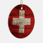 古い木製の穀物のスイス連邦共和国の旗 セラミックオーナメント (右)