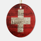 古い木製の穀物のスイス連邦共和国の旗 セラミックオーナメント (左)