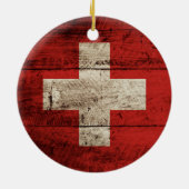 古い木製の穀物のスイス連邦共和国の旗 セラミックオーナメント (裏面)