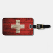 古い木製の穀物のスイス連邦共和国の旗 ラゲッジタグ (正面横)