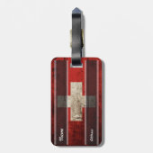 古い木製の穀物のスイス連邦共和国の旗 ラゲッジタグ (裏面縦)