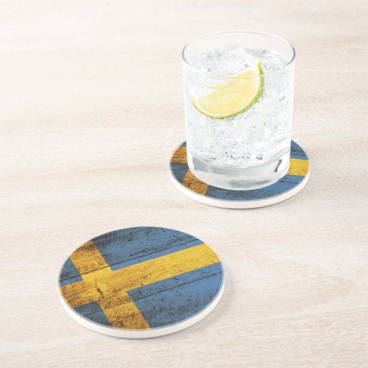 古い木製の穀物のスウェーデンの旗 コースター (側面)