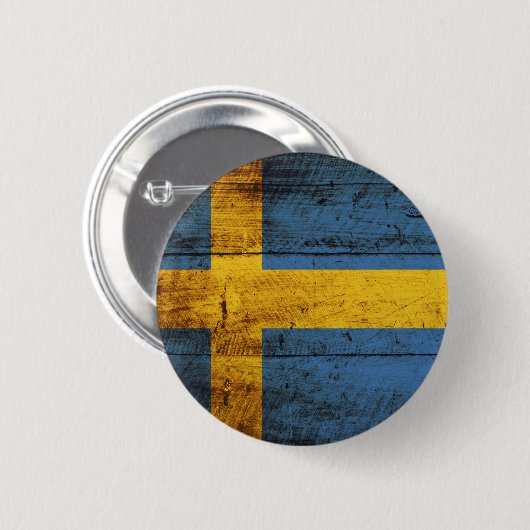 古い木製の穀物のスウェーデンの旗 缶バッジ (正面&裏面)