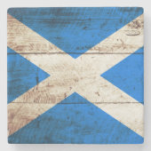 古い木製の穀物のスコットランドの旗 ストーンコースター (正面)
